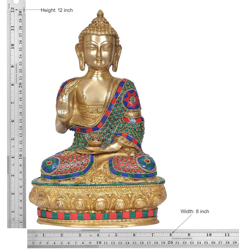 Brass Buddha Statue - Handcrafted Spiritual Decor for Home Decor and Office - Meditating Buddha Idol (Height 12 Inch) (Buddha Multicolor)