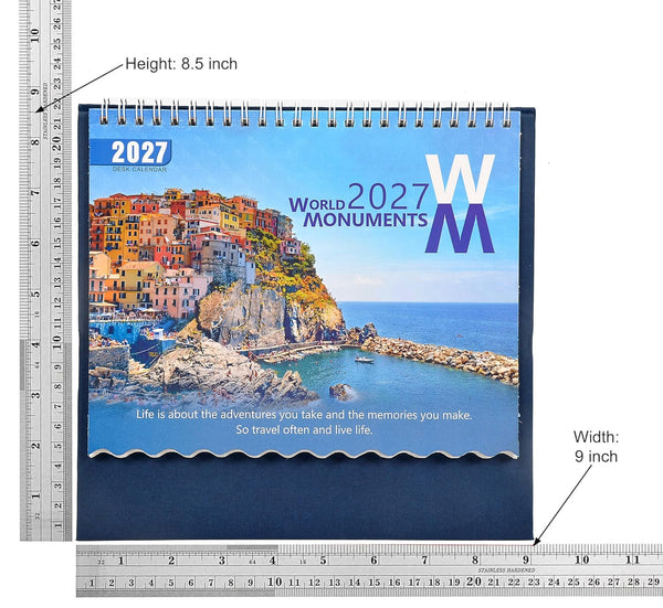 Table Top World 2027 Monuments Desk Standing Calendar For Home and Office Table Calendar 2027 (Height:8.5 Inches) Entryway Setting