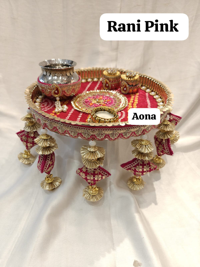 AONA Steel Handcrafted Pooja Thali for Raksha bandhan, Karva Chauth & Bhai Dooj Plate Pink