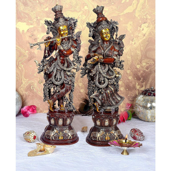 Brass Radha Rani and Lord Krishna Showpiece (Height: 29inches) Mandir Setting