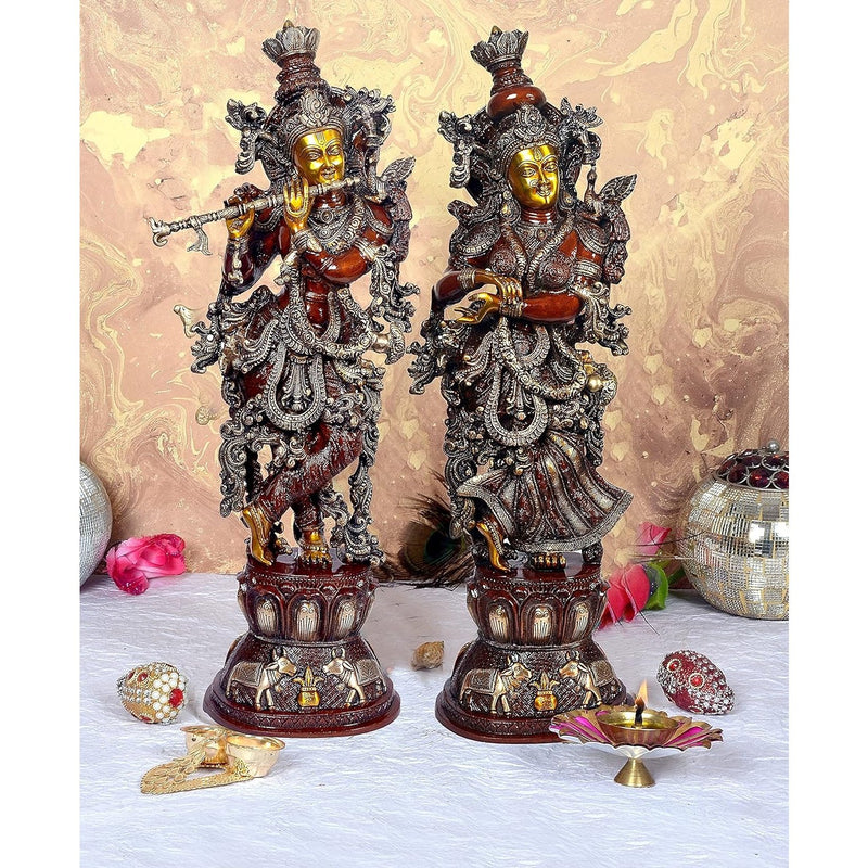 Brass Radha Rani and Lord Krishna Showpiece (Height: 29inches)