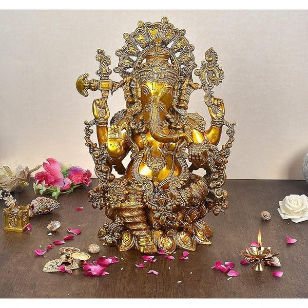 Brass Ganesha Murti Idol (Height 16 Inches) Mandir Setting