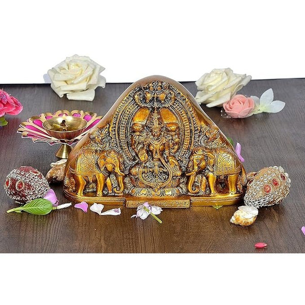 Brass Lakshmi with Two Elephant Idol Maa Lakshmi for Table Top Height 4.5 Inch Mandir Setting
