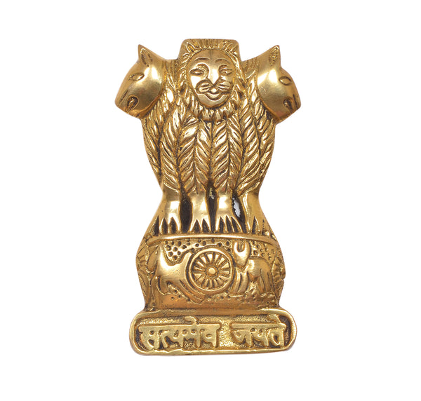 Brass Ashoka Stambh Wall Hanging (Height: 5.5 Inches) Study Setting