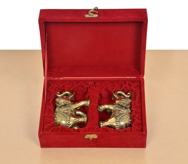Superfine Brass Elephant Pair with Gift Red Velvet Box Entryway Setting