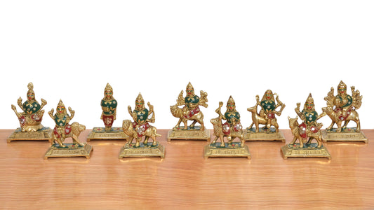 Brass Navdurga Idol (Height: 4.5 Inch)