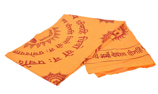 Authentic Yellow & Red Gayatri Mantra Japa Shawl | Spiritual Prayer Cloth Study Setting