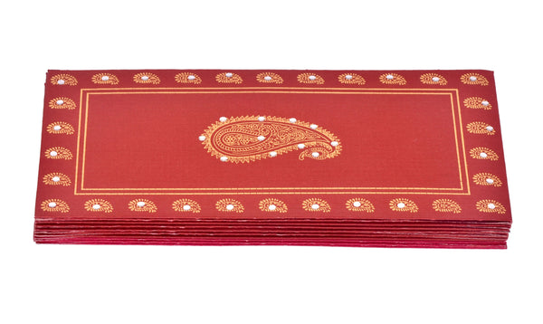 Handmade Paper Shagun Envelopes with Ambi Design (Red) Mandir Setting