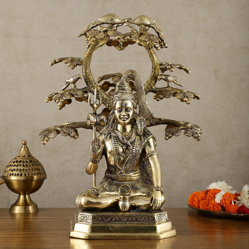 Brass Superfine Lord Shiva Under Tree Statue Height: 19 Inch
