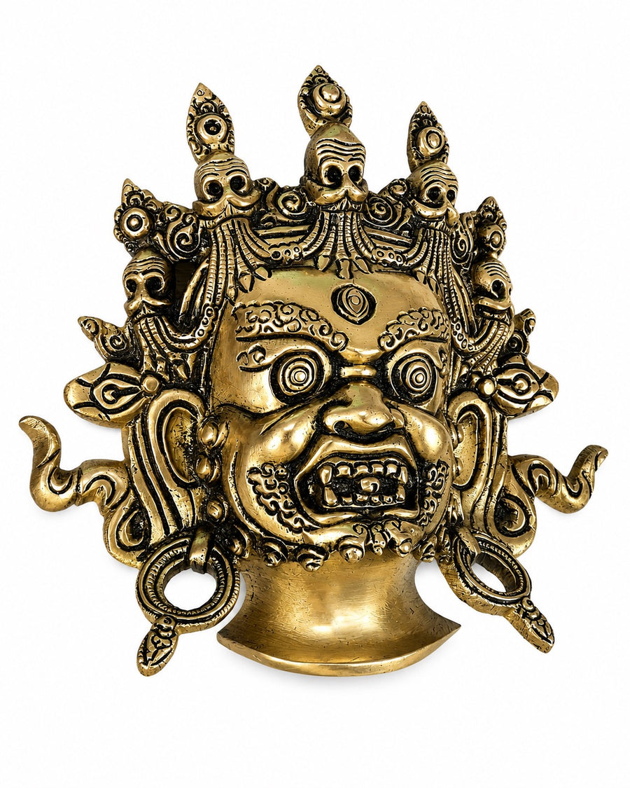 Brass Mahakaal Jambala Face Wall Hanging – Sacred Protective Mask for Home Décor (Height: 8 Inches) Craft Detail