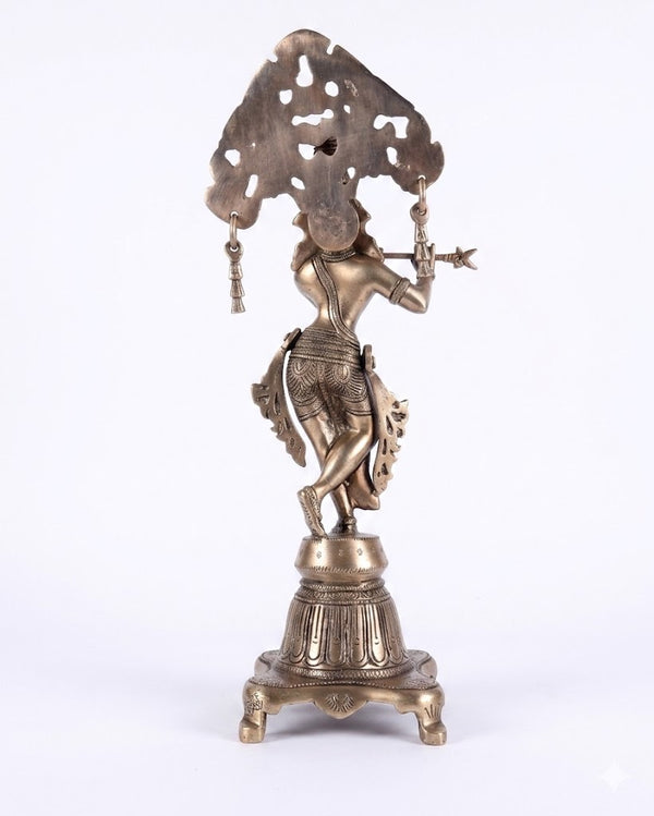 Pure Brass Krishna Bhagwan Idol – 14.5 Inch Decorative Sculpture (Height:14.5 Inches) Study Setting
