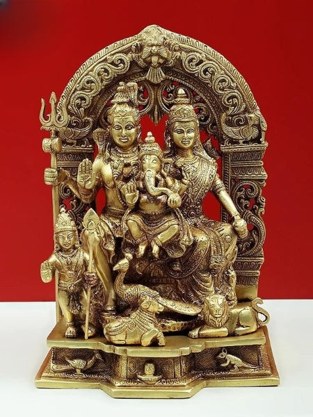 Natural Brass Sculpted Shiva Parivar Idol 12 inches