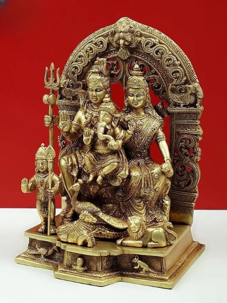 Natural Brass Sculpted Shiva Parivar Idol 12 inches