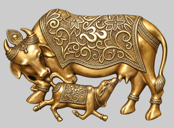 Decorative Brass Calf Under Tree Sculpture (Height: 74 Inches) Entryway Setting