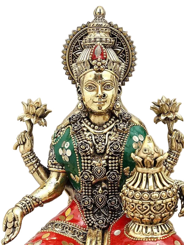 Superfine Brass Lakshmi Ganesha Pair | Handcrafted Idols with Intricate Inlay Work (Height: 10 Inches) Craft Detail