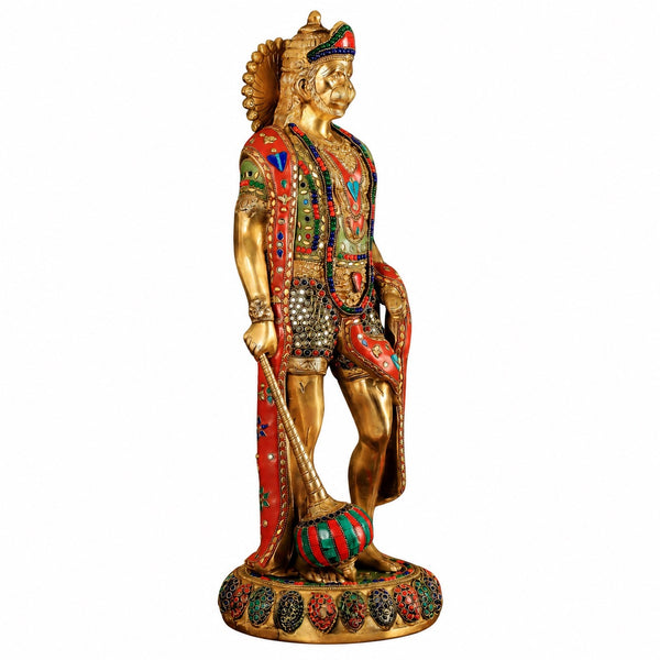 Brass Precious Stone Hanumanji Sculpture (Height:24 Inches) Study Setting