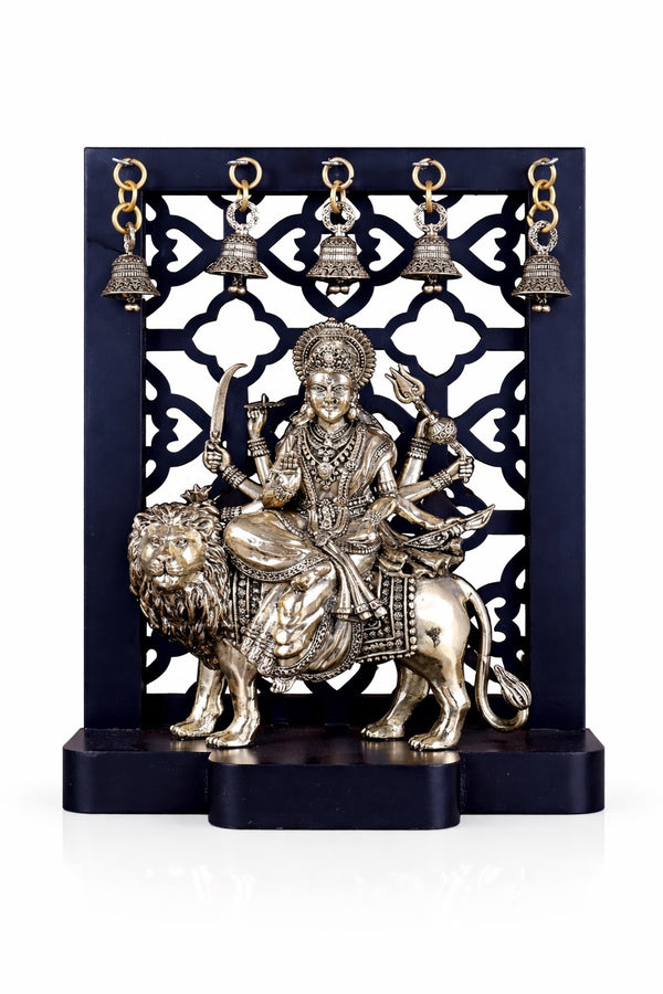 Superfine Brass Durga Mata Idol with Hanging Bells (Height :12 Inches) Mandir Setting