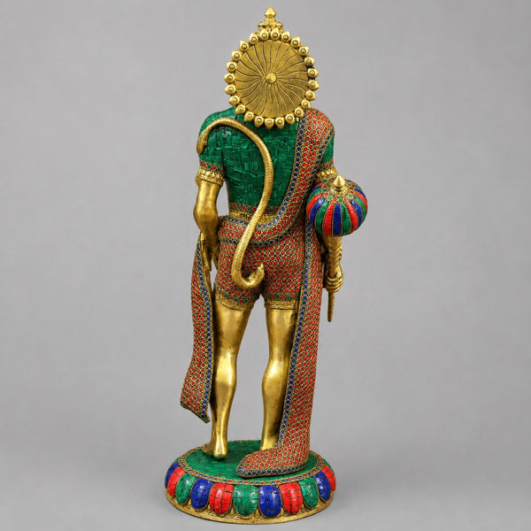 Brass Standing Hanuman Statue with Golden and Stone Finish (Height:23 Inches) Study Setting