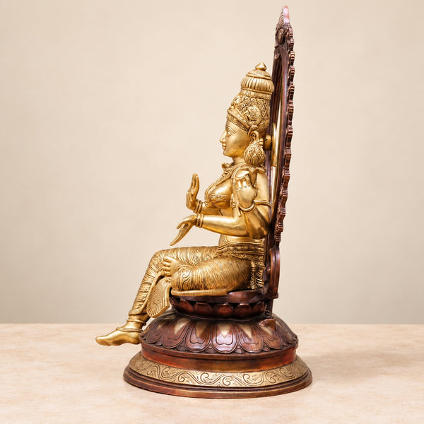 Brass Goddess Lakshmi Maa Statue – Traditional Hindu Home Décor (Height: 28 Inches) Study Setting