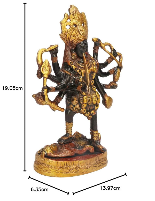 Brass Goddess Mahakali Idol with Lord Shiva (Adi Shakti Kali Maa) – Sacred Kalika Mata Murti for Pooja, Home Décor & Spiritual Gifting (Height:7.5 Inches) Study Setting
