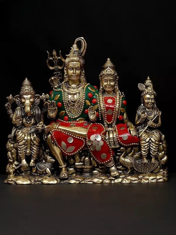 AONA Brass Small Superfine Lord Shiva Family Idol