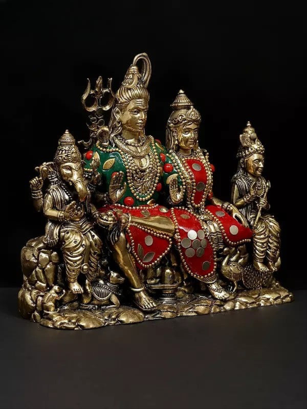 Brass Small Superfine Lord Shiva Family Idol (Height 6 Inches) Study Setting