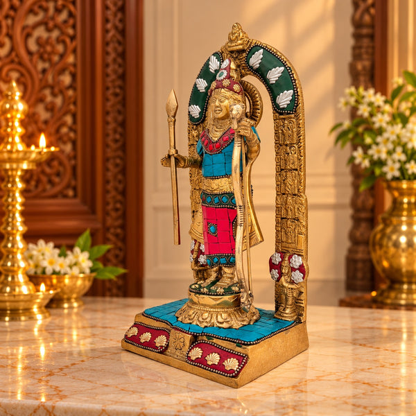 Brass Gemstone-Studded Divine Child Idol | Pure Brass Spiritual Accent | Artistic Hindu Decor Statue (Height: 9.6 Inches) Entryway Setting
