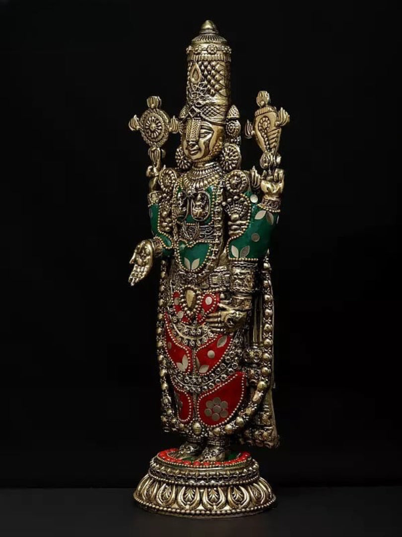 Superfine Brass Tirupati Balaji (Venkateshvara) Idol (Height 12 Inches) Craft Detail