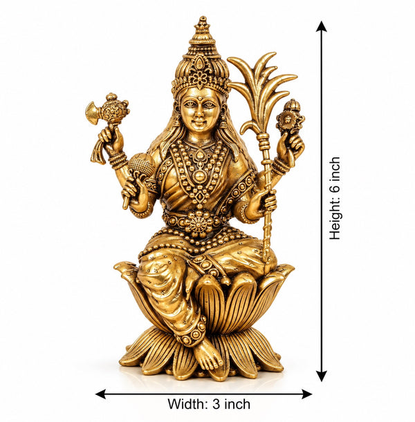 Superfine Brass Goddess Rajarajeshwari Statue Seated on Lotus – Tripura Sundari, Lalita Devi Murti, Traditional Hindu Sculpture for Home Temple & Spiritual Décor (Height: 6 Inches) Entryway Setting