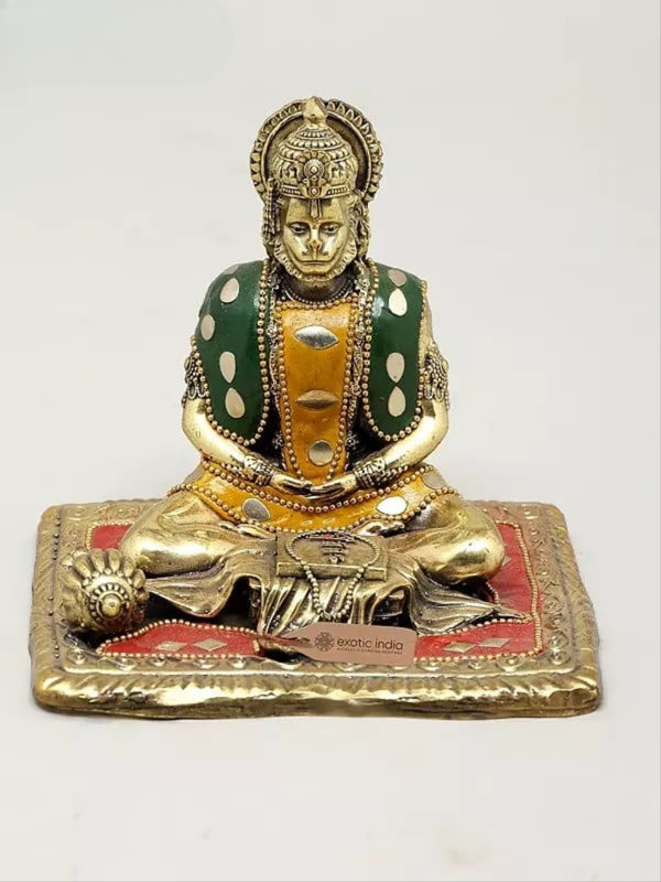 Small Superfine Brass Shri Ram Bhakta Hanumanji Murti (Height 4 Inches) Mandir Setting