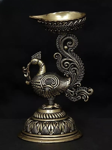 Brass Superfine Small Peacock Diya statue (Height : 5 Inches) Mandir Setting