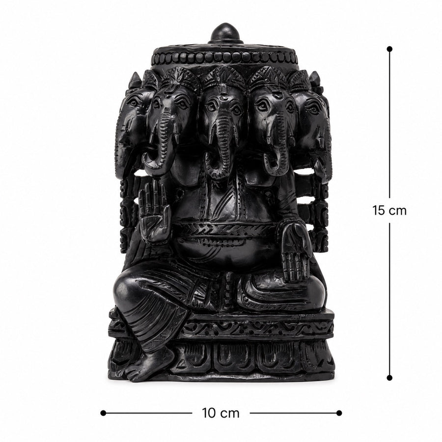 Premium Karungali Panchamukhi Ganesh Idol – Black Ebony Wood Craft Detail