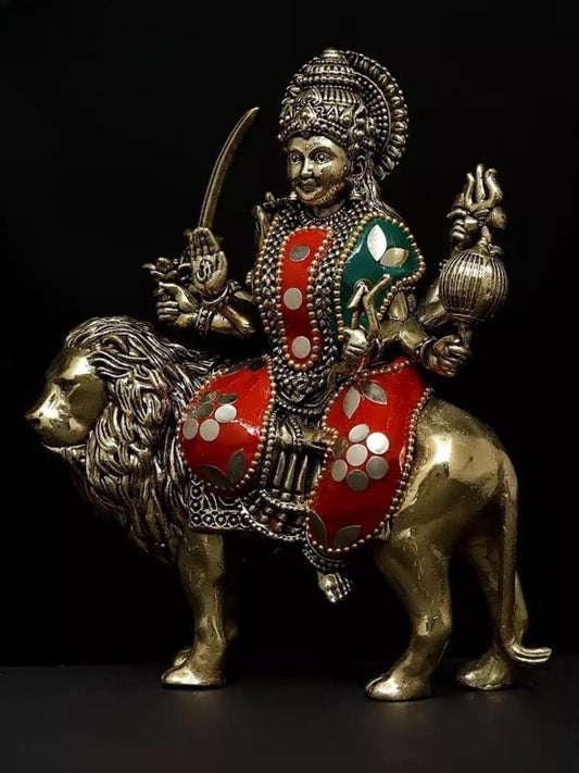 Superfine Brass Superfine Brass Goddess Durga (Sherawali Maa) Statue (Height 6 Inches)
