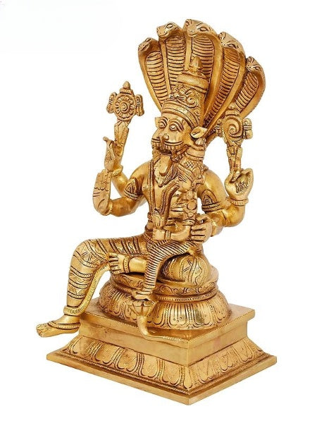 Brass Bhagawan Narasimha With Bhudevi (Height: 13 Inches)