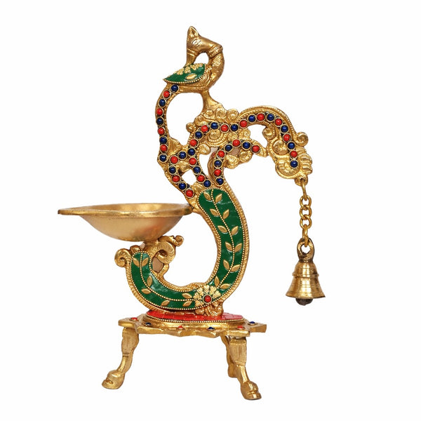 Brass Peacock Oil Lamp (Diya) – Elegant Peacock Statue Showpiece for Home, Temple & Mandir Décor (Height :11.5 Inches) Entryway Setting