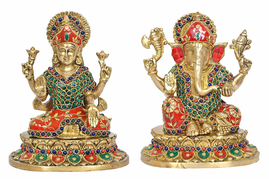 Premium Brass Lakshmi Ganesh Idol Set – Laxmi & Ganesha Statues for Home Décor, Mandir & Pooja (Height :9 Inches) Craft Detail