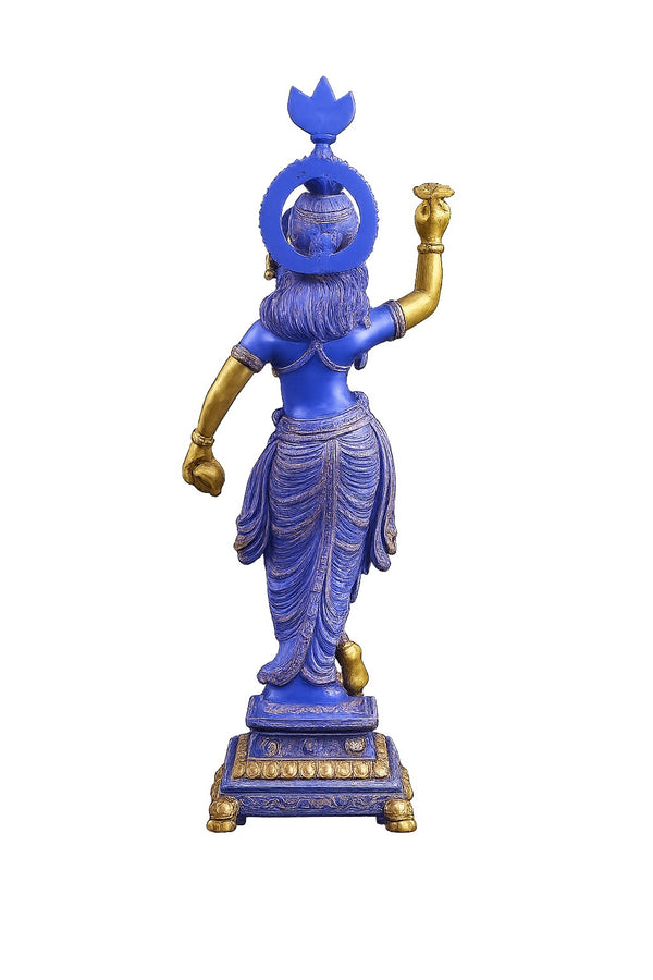 Brass Krishna Statue Holding Shankh and Chakra with Purple Patina & Golden Finish (Height: 28.5 Inches) Study Setting