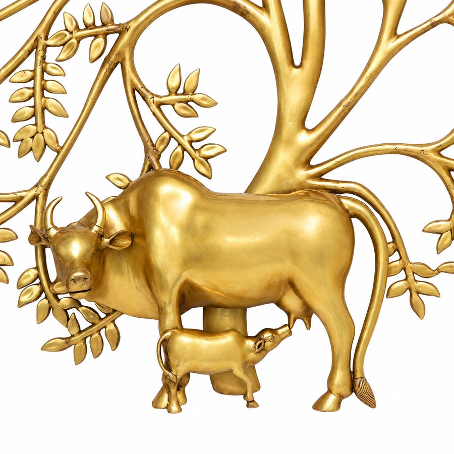 Brass Cow & Calf with Kalpvriksha Tree Wall Hanging | Decorative Wall Art for Home & Office Décor (Height: 44.8 Inches) Craft Detail