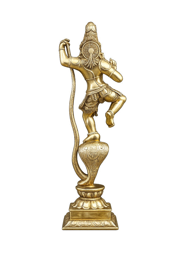 Brass Lord Krishna Idol Standing on Sheshnag with Fine Golden Finish (Height: 29.5 Inches) Study Setting