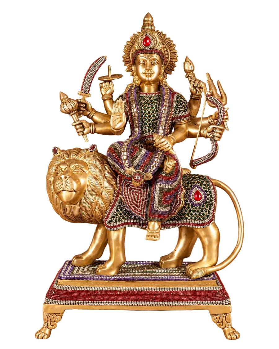 Brass Large Superfine Goddess Durga Mata Statue with Intricate Jewellery Work (Height: 21.5 Inches) Craft Detail