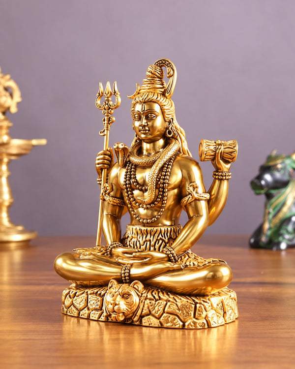 Brass Golden Superfine Lord Shiva in Dhyaan Mudra Murti (Height:6 Inches) Entryway Setting