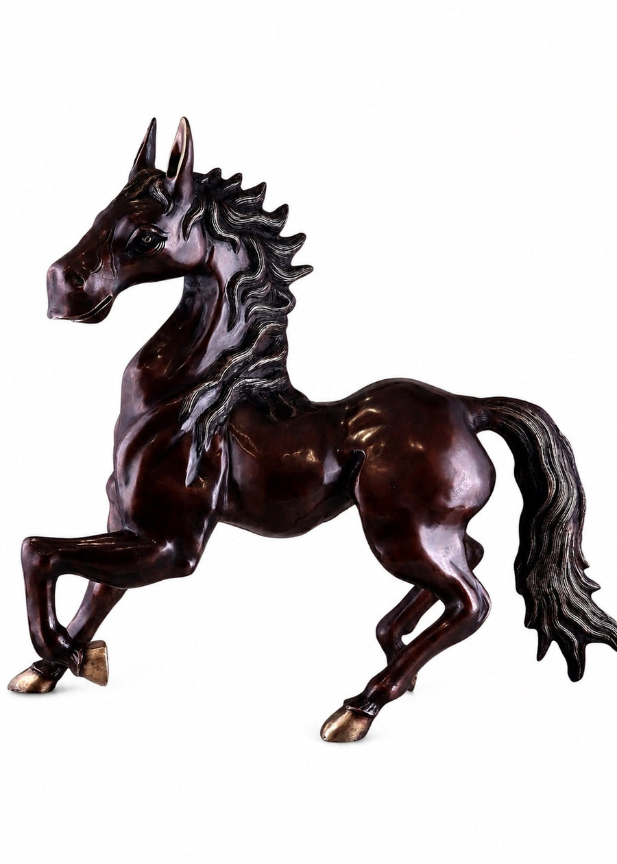 Brass Galloping Horse Statue with Antique Brown Finish (Height:27 Inches) Craft Detail
