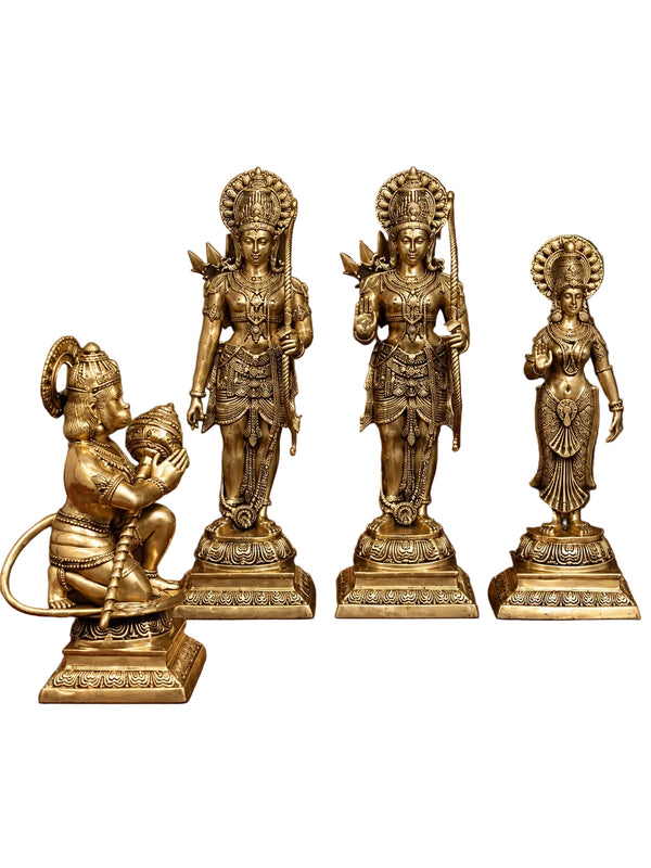 Large Shri Ram Darbar Brass Statue Set of Four | Exquisite Handcrafted Hindu Deity Sculptures for Temple, Home & Spiritual Decor (Height:40 Inches) Entryway Setting