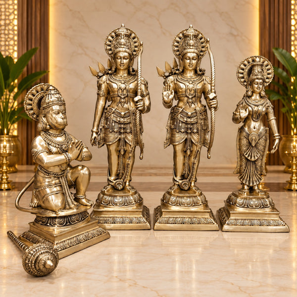 Brass Large Magnificent Lord Rama Darbar Idols Set | Handcrafted Hindu Deity Statues for Temple & Home Decor (Height:41 Inches) Mandir Setting