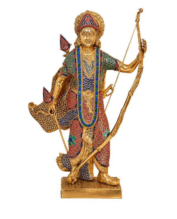 Multicolor Brass Lord Rama Statue with Bow | Artistic Hindu Deity Sculpture (Height: 24 Inches) Entryway Setting