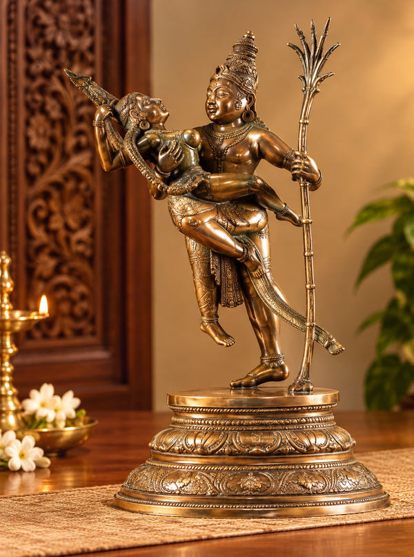 Bronze Rati and Kamadeva Statue in Divine Embrace with Sugarcane Bow | Hindu Sculpture for Home Decor (Height: 18 Inches) Mandir Setting