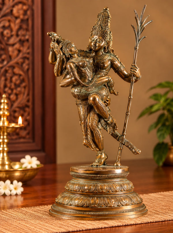 Bronze Rati and Kamadeva Statue in Divine Embrace with Sugarcane Bow | Hindu Sculpture for Home Decor (Height: 18 Inches) Entryway Setting