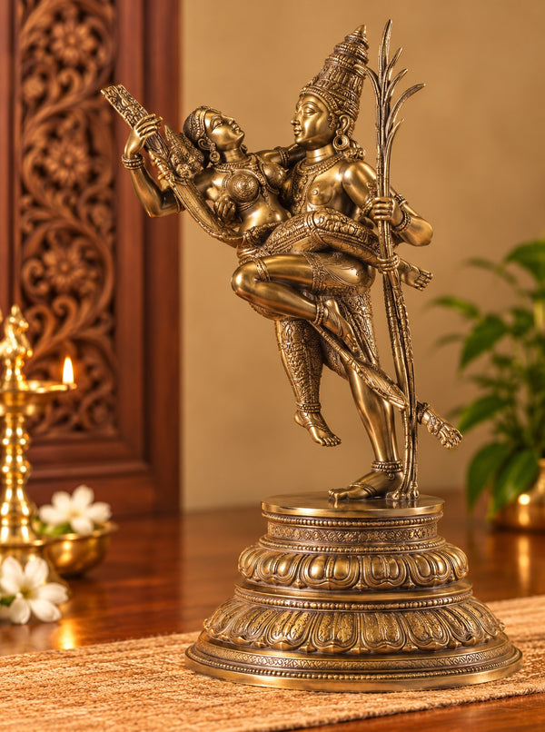 Bronze Rati and Kamadeva Statue in Divine Embrace with Sugarcane Bow | Hindu Sculpture for Home Decor (Height: 18 Inches) Study Setting