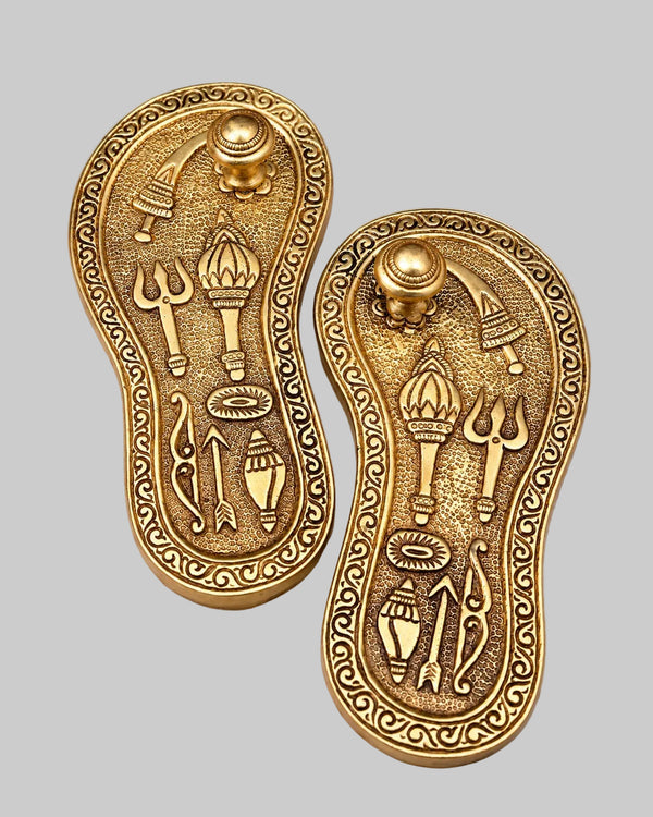 Brass Charan Paduka (Holy Feet) | Traditional Khadau Design | Sacred Hindu Pooja Accessory | Golden Brass Religious Decor (Height: 6 Inches) Entryway Setting