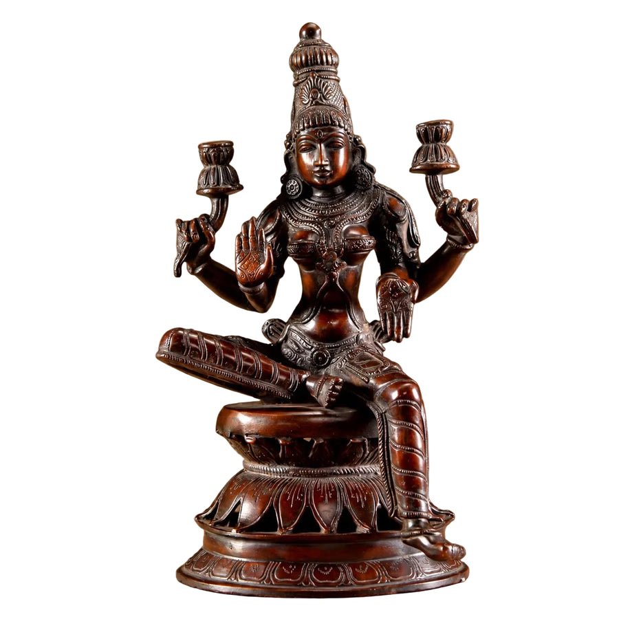 Handmade Brass Goddess Lakshmi Statue – A Timeless Symbol of Prosperity & Grace (Height: 12 Inches) Craft Detail